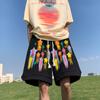 2025 Shorts Casuais Explosivos de Alto Padrão para Homens e Mulheres Verão Estilo Americano Street Tendência Estrelas Coloridas Calças Soltas de Cinco Pontos