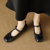 Zapatos Mary Jane de piel de oveja suave superior con lazo 2025 Primavera Planos de punta cuadrada de cuero plano con botón suela suave de una sola capa para mujer