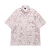 Camisa de manga corta con estampado de jacquard y flores retro estilo americano para hombre y mujer, estilo holgado y relajado de verano para parejas.