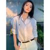 2025 Camisa de Algodón y Lino Blanca Relajante Estilo Old Qian Bordada Top de Lino Microtransparente Camisa Protectora Solar para Mujer
