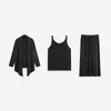 Conjunto de tres piezas para mujer de talla grande: cárdigan de punto y vestido tipo camisola 2026 otoño conjunto holgado y fluido para mujeres de talla grande 25206
