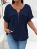 2026 Nuevo Top de Color Sólido Talla Grande para Mujer de Primavera/Verano Amazon Cremallera Manga Corta Bolsillo Falso Sudadera Camiseta Ajuste Holgado