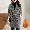 Abrigo de lana pata de gallo con cuello de traje para mujer 2023 otoño e invierno Nueva Moda commuter simple abrigo de lana de longitud media para mujer