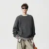 Suéter de Punto Redondo Tejido a Mano con Bloques de Color Americano Retro para Hombre Otoño Invierno Peso Pesado Casual Holgado Cálido Versátil