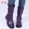 Juti Spot 2020 Outono e Inverno Novo Comércio Exterior Tamanho Grande Fivela de Cinto de Cor de Salto Baixo Botas Femininas Botas de Couro Femininas Europeias e Americanas
