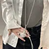 Bolso de Cinta Trenzada Corazón Plateado Collar Largo para Mujer Cadena Cruzada Estilosa Coreana Nicho Accesorios para Sudadera Suéter
