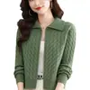 Suéter de Lana con Cremallera y Solapa Cardigan Tejido para Mujer Otoño Invierno Abrigo Suéter de Punto Grueso de Cable de Alta Gama para Madre