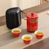 Conjunto de Chá de Viagem Estilo Antigo Conveniente Pequeno Conjunto Preparo de Chá ao Ar Livre Cerâmica Um Bule Três Xícaras Xícara Rápida Personalização de Logo Presente