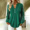 2026 Verano Nueva Ropa Femenina Europea y Americana Transfronteriza Elegante para el Trabajo Color Sólido Cuello en V Blusa de Encaje
