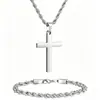 Colar com Pingente Cruzado Europeu e Americano Corrente de Cabo Conjunto de Pulseiras de Aço Inoxidável Joias Personalizadas Masculinas