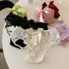 Caiu na rede do amor~Calcinhas de Renda Sexy Estilo Japonês para Mulheres Quentes com Laço Grande Tanga Cruzada Aberta no Bumbum Meninas