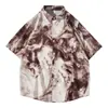 Verano 2025 Nuevo Estilo Holgado Solapa Moda Tendencia Juvenil Camiseta Manga Corta Top Camisa Talla Grande Tie-Dye