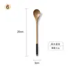Atacado do fabricante de utensílios de madeira estilo japonês feitos de madeira de nanmu, colheres de madeira de lótus de mel, colheres de mexer café, colheres de madeira criativas com cabo longo