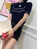 Suéter de Mujer Clásico de Edición Correcta de Corte Alto con Bordado de Letras de Estrella de Cinco Puntas de Color Contrastante Combinable Moda Cuello Redondo Tejido Manga Corta