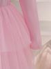 Amazon Primavera e Outono Novo Vestido de Princesa Bolo de Manga Comprida e Gola Redonda para Meninas Fofo Cor Sólida Vestido de Malha Spliced