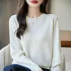 Suéter 100% Algodão Puro com Gola Redonda para Mulheres, Novo Estilo Primavera, Estilo Coreano, Caimento Solto, Emagrecedor, Camisa Básica Tricotada Estilosa Estilo Coreano