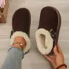 Zapatillas de Algodón con Hebilla Decoración en la Punta Suela Gruesa Cálida Casual Invierno Ropa de Exterior Zapatillas Medias Peludas Fondo Plano Mujer Más Terciopelo Dama