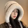 Bonito Sombrero de Peluche con Orejas de Oveja para Mujer Invierno 2025 Nuevo Otoño e Invierno Cálido Sombrero de Lana Protector de Orejas Sombrero de Invierno Tejido