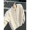Jaqueta Cardigan Retrô Masculina Tendência com Padrão Jacquard, Zíper, Gola Alta, Suéter de Tricô com Caimento Solto, Top Casual Masculino