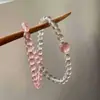 Pulseira de Cristal de Morango Flor de Pessegueiro Pulseira de Cristal Rosa Ágata Cinza Imitação Camada Dupla Usada Empilhada Novo Estilo Chinês Estilo Nacional Contas Artesanais