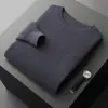 Suéter para hombre 100% lana pura con cuello redondo, bolsillo falso engrosado, suéter de cachemira de manga larga, suéter base de punto para otoño e invierno
