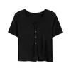 2024 Camiseta de Manga Corta para Mujer de Verano Versátil Moda Simple Casual Ajustada de Botones Corta Top de Hombro