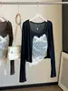 Conjunto de dos piezas para mujer: camisola sexy de encaje transparente estilo francés con lunares y almohadillas en el pecho, y cárdigan de punto, conjunto de tops de otoño
