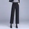 Pantalones rectos de moda con forro polar de lana para mujer, nuevos pantalones casuales de tiro alto con caída para otoño/invierno 2026, pantalones de longitud media para madres de mediana edad