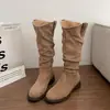 Botas altas de tacón grueso estilo western plisadas de moda 2026, botas de cowboy para otoño e invierno, botas de caballero vintage, a la moda y con estilo