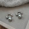 Aretes colgantes delanteros y traseros de perla gris plateada de alta calidad, aretes de nicho para primavera y verano para mujer, populares para el día a día, nuevos 2024