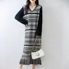 Vestido de Lã para Mulheres, Estilo Longo, Estilo Étnico, Bordado Jacquard Artístico Retrô, Vestido Suéter Tricotado, Roupa de Baixo para Outono e Inverno