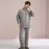 Pijama de Casal Outono e Inverno, Estilo Veludo Masculino, Veludo Sintético de Visão de Mínk, Pijama Espesso de Fleece Coral, Conjunto de Roupa de Casa Quente Feminina