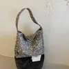 Bolsa tote de lona casual com estampa de leopardo estilo coreano para mulheres, nova moda de verão 2026, bolsa de ombro/axila para o trabalho
