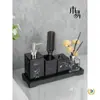 Juego de Lavabo para Baño Taza para Enjuague Bucal Familiar Taza para Cepillo de Dientes Patrón de Mármol para Pareja Suministros de Baño Simples de Lujo Ligero