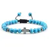 Joyería Creativa Europea y Americana de Exportación Pulsera Tejida a Mano Pulsera de Cuentas con Cruz de Turquesa Joyería Deportiva para Hombre
