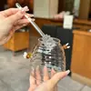 Pote de Mel com Colher Mexedora, Vidro de Borossilicato Transparente para Armazenamento Doméstico de Mel, Design Simples e Espesso