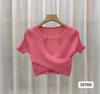 2026 Nueva Camiseta Básica de Punto con Cuello en V Top Ajustado Manga Corta Cintura Alta para Mujer Cadena de Seda de Hielo para Mujer
