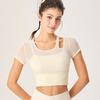 Novo estilo fino solto yoga manga curta feminino sexy oco malha fina respirável yoga roupas corrida esportes camiseta