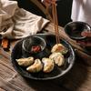Vajilla redonda retro de cerámica estilo japonés, plato cuadrado para dumplings con plato para vinagre, plato creativo para plato frío, plato para el hogar