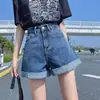 Shorts Jeans Jeans de Verão Novo Estilo Coreano Celebridade da Internet Soltos com Barra Dobrada Feminino Versátil de Cintura Alta Afunilado Hot Pants