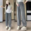 Pantalones de pierna ancha de maternidad para primavera, otoño e invierno, con hebilla de nariz de cerdo, soporte abdominal casual, forro polar, engrosados, pantalones largos para usar en invierno