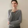 Cárdigan de punto de cachemira versátil para mujer, chaqueta suéter de color sólido con cuello redondo y suéter holgado adelgazante para mantener el calor