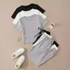 Pijama de Canalé Estilo Ruso Europeo y Americano para Mujer, Conjunto de Seis Piezas de Camiseta de Manga Corta Cuello Redondo de Terciopelo Alemán y Pantalones Largos Ropa de Casa Pijama