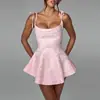 Europeu e Americano 2024 Novo Verão Roupas Femininas Ins Elegante de Alta Qualidade Amarrar na Cintura Decote Costas Nuas Slim Gola Alta Vestido