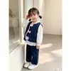 Nuevo estilo para niñas, dulce, moderno y a la moda, conjunto de mezclilla con lazo y encaje estilo coreano