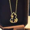 Collar y Pendientes de Calabaza de Osmanthus Dorado Estilo Chino Chapados en Oro Incrustados con Diamantes para Mujer, Cadena para Clavícula de Lujo Ligero Vintage de Gama Alta