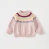 Suéter jacquard vintage para niñas de otoño e invierno, top de punto de cuello redondo para bebé, nueva camiseta básica tipo jersey para bebé 2026