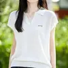 Camisa Polo Delgado de Manga Corta para Verano 2026 para Personas Petitas, Versátil, Elegante, Fresca, Transpirable, Moderna, Camiseta de Seda de Hielo Blanca
