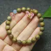 Pulseira de Sândalo Verde 8mm de Círculo Único com Pingente de Borboleta, Joias de Contas de Oração e Contas Budistas Estilo Feminino