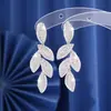 Pendientes de Hoja de Zirconia Micro-Pavimentada Super Brillantes de Lujo Transfronterizos Estilo Japonés y Coreano Pendientes de Borla de Hoja de Moda de Gama Alta